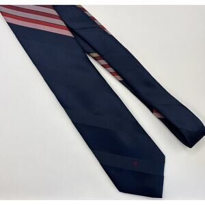 Vtg Pierre Cardin Luxury Tie Navy With Red & Tan Striped Silk Necktie